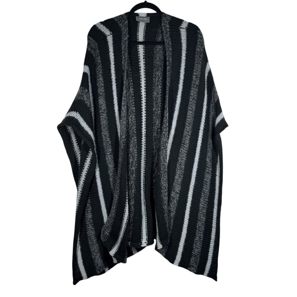 Wooden Ships Cardigan Shall Sweater Black Gray Striped Wool Mohair Blend S/M